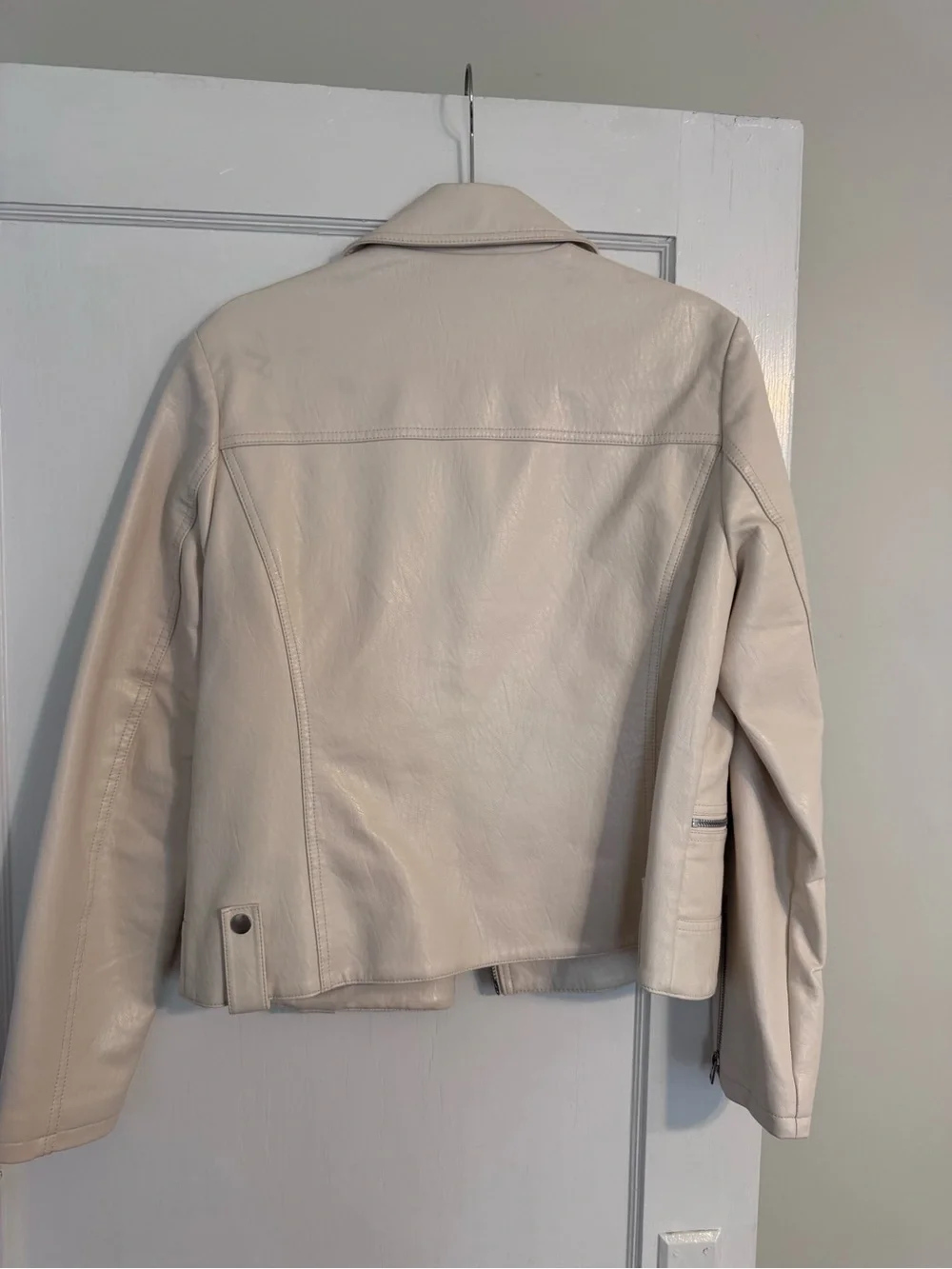 Womens Cream Faux Leather Moto Jacket